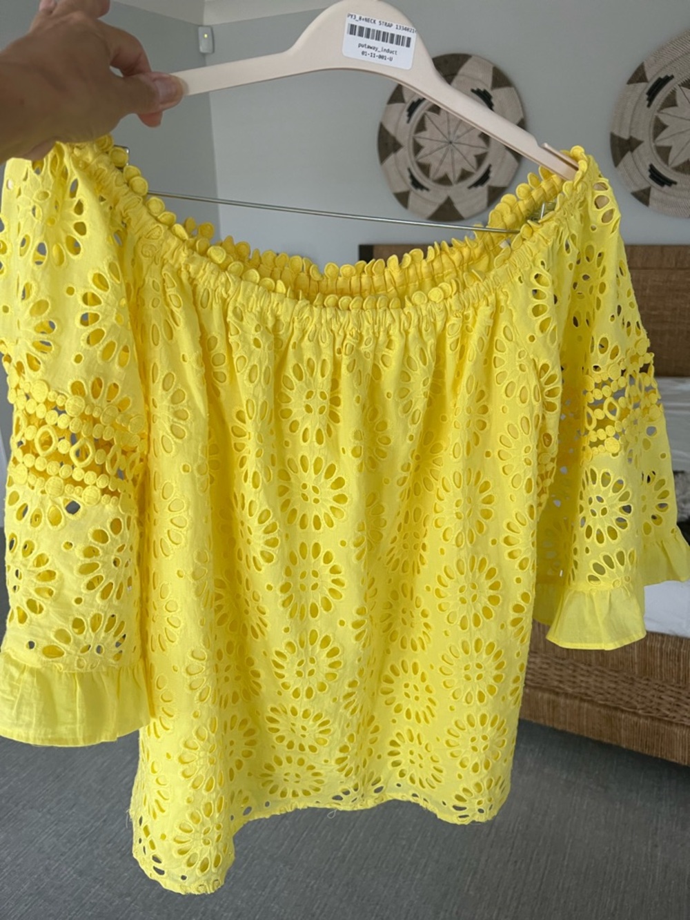 Betsey Johnson Bright Yellow Eyelet Off-Shoulder Tunic